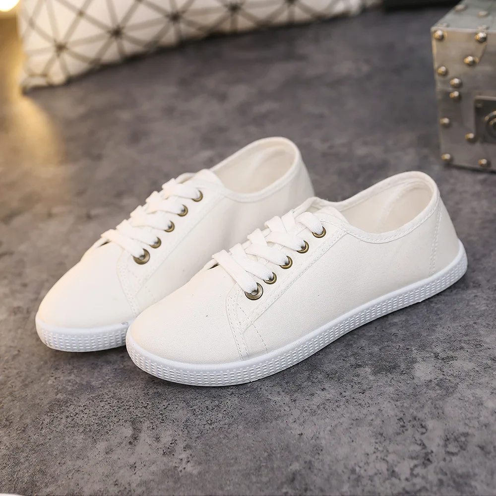 Белые парусиновые туфли на низком каблуке Новая женская обувь белого цвета