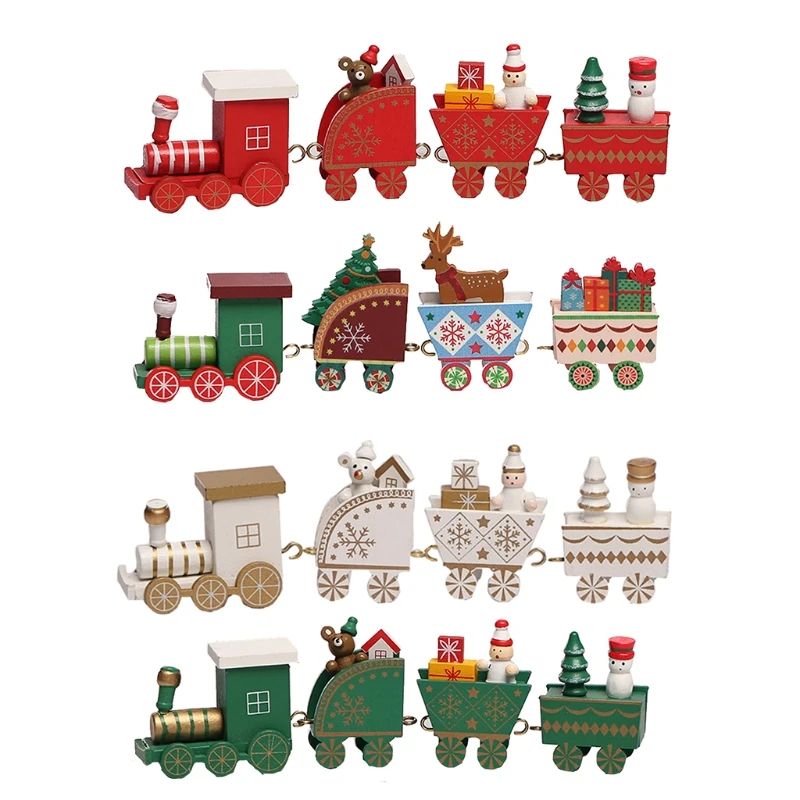 

Christmas Train 4 Knots Wooden Painted Snowman Xmas Tree Hanging Pendant Santa Christmas Decorations For Home Ornament