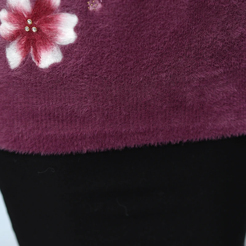 Женские свитера с вышивкой из искусственной норки осенне-зимние топы цветами