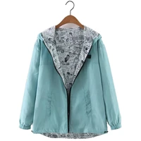 80 hot sales%ef%bc%81%ef%bc%81%ef%bc%81women casual loose long sleeves double sided printed zipper hooded jacket coat