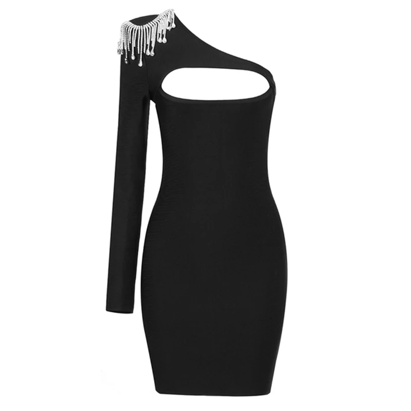

Sexy Summer Dress 2021 New Women Long Sleeve Bodycon Mini Dress Elegant Short Party Dress Beading Bandage Clothes