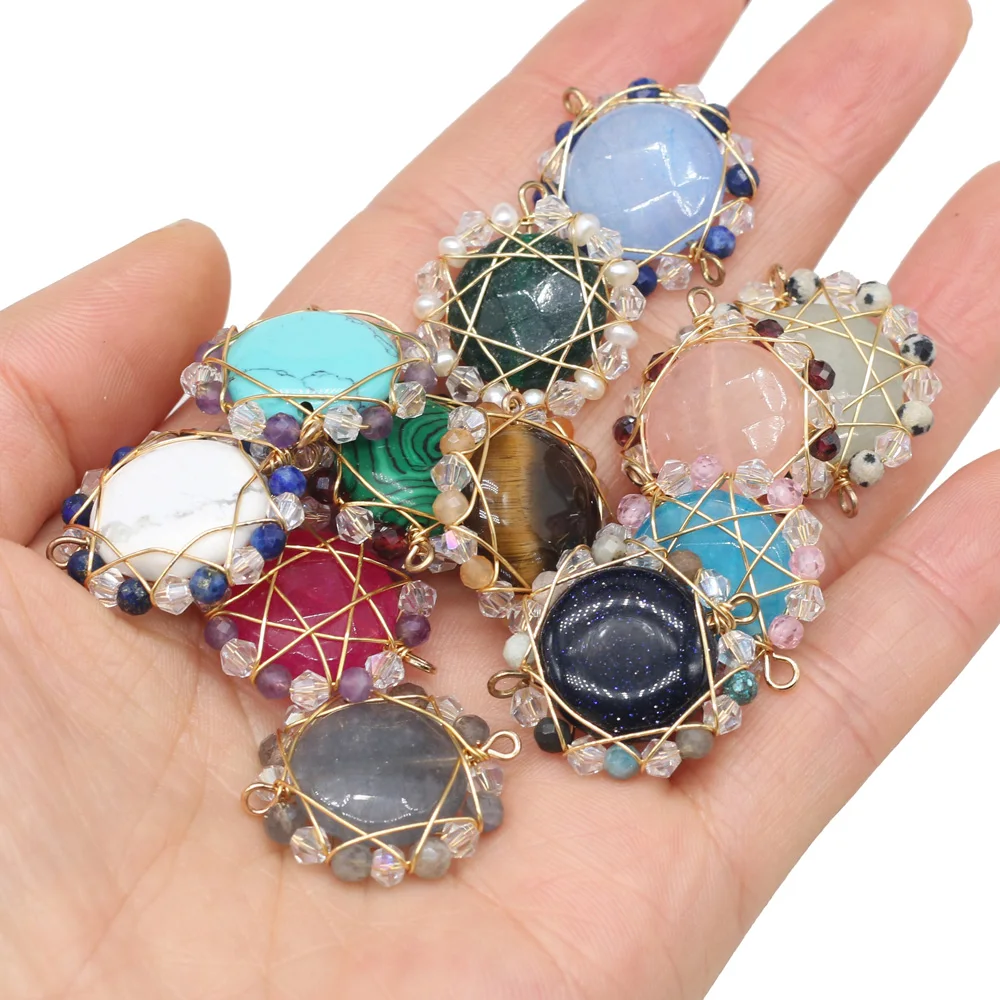 

Natural Stone Connector Flower Shape Winding Gold Wire Exquisite Charms For Jewelry Making Bracelet Necklace Earring Accessories