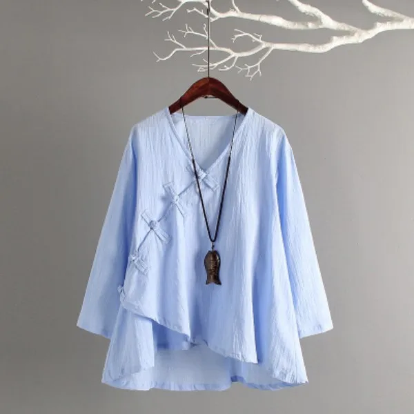 Традиционная китайская одежда женская льняная рубашка ханьфу Восточный Топ