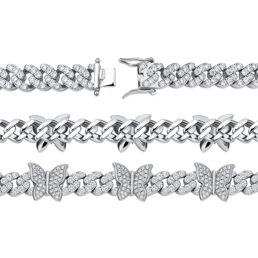 АЛЛИСЕОНЮ 8 мм Бабочка Кубинская цепочка ожерелье с инкрустацией из высококачественного кубического циркона блестящая хип-хоп-шармовая ювелирная украшение для женщин подарок на