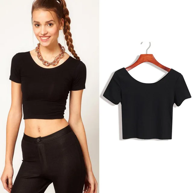 Style2 Black Женская короткая футболка с цветочным принтом, летняя сексуальная открытая футболка с коротким рукавом, повседневный черный белый укороченный топ, футболка с вышивкой розы, Новинка - Цвет: Style2 Black