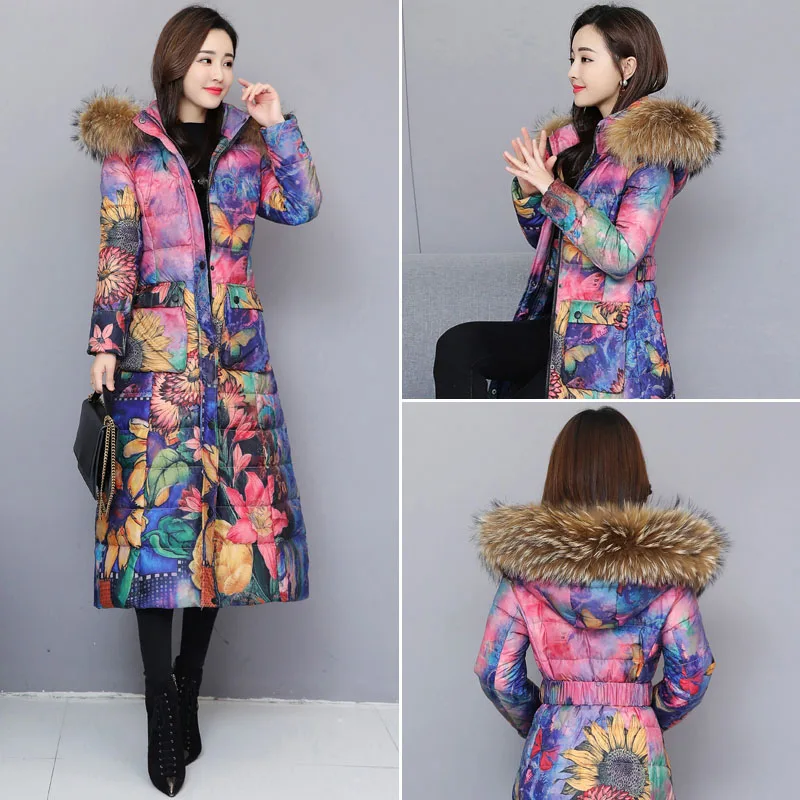 Новинка Зима 2022 Женская длинная приталенная куртка с большим меховым воротником