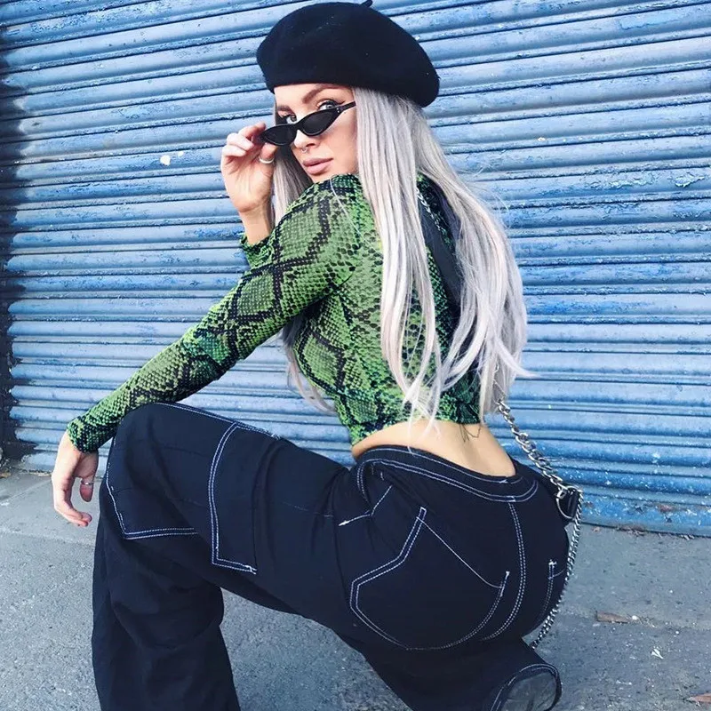 Женская Прозрачная Футболка из змеиной кожи укороченный топ с высоким воротом