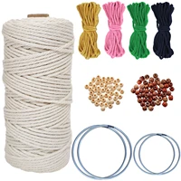 3mm cotton rope diy macrame cord with 6 wood rings 60pcs wooden beads 4 sticks for macrame wall hanging plant hanger