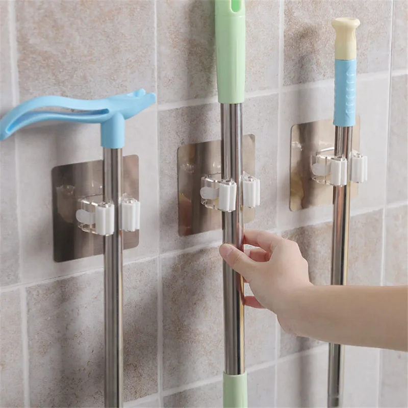 

1PC No Trace Wall Mounted Mop Broom Holder Organizer Brush Storage Hanger Tool