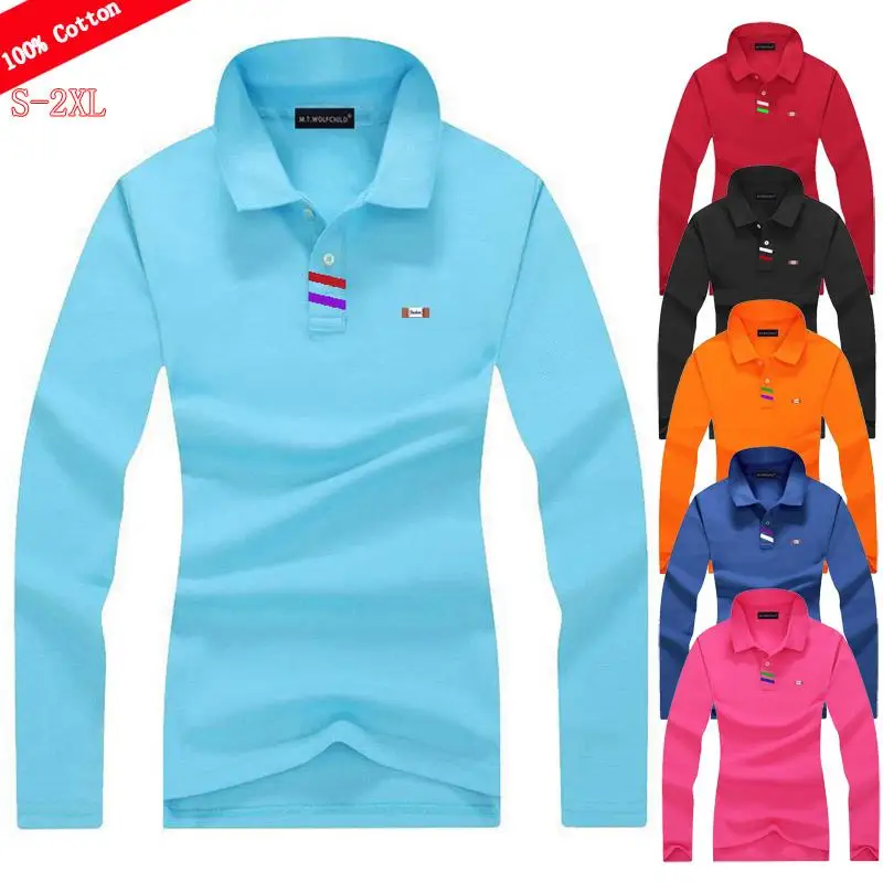 Мода 2020 новый стиль женские рубашки поло с длинным рукавом 100% хлопок