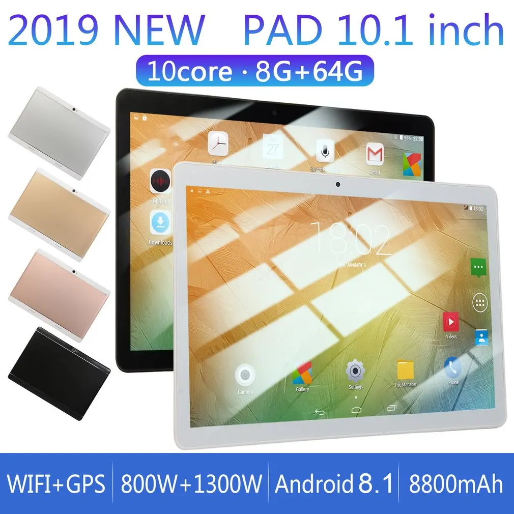KT107 планшет с круглым отверстием 10,1 дюймов HD большой экран Android 8,10 версия модный портативный планшет 8G+ 64G белый планшет белая вилка США
