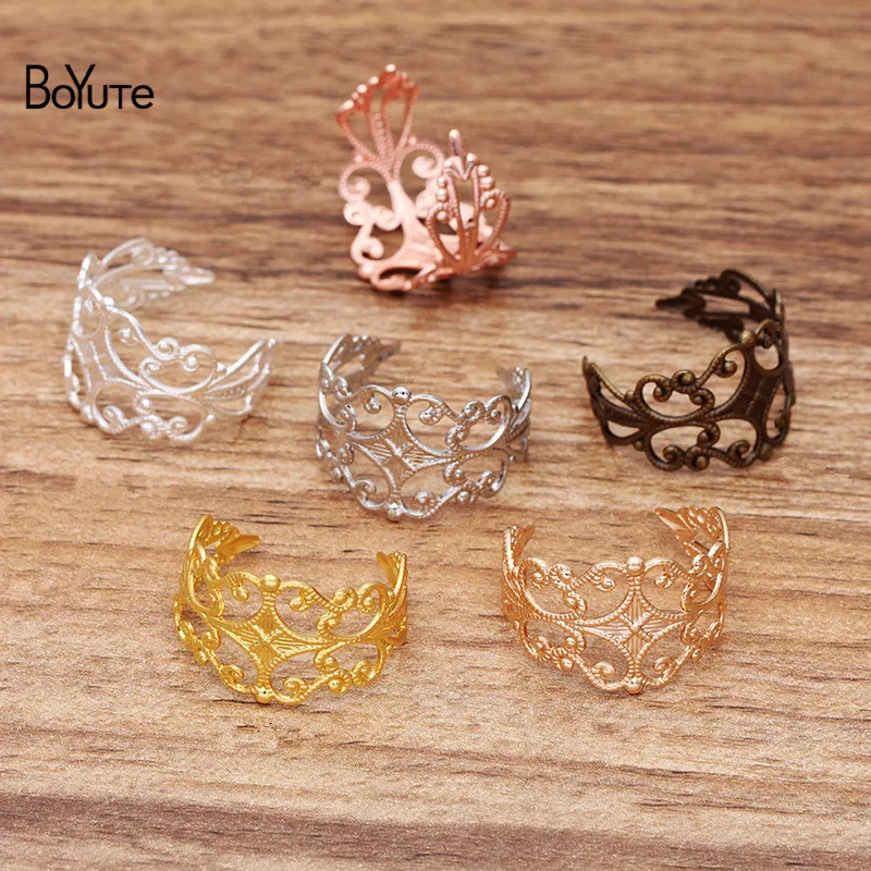 BoYuTe (50 Pieces/Lot) 18*15MM Metal Brass Filigree Ring Base Adjustable Ring Setting Diy Hand Made Jewelry Accessories