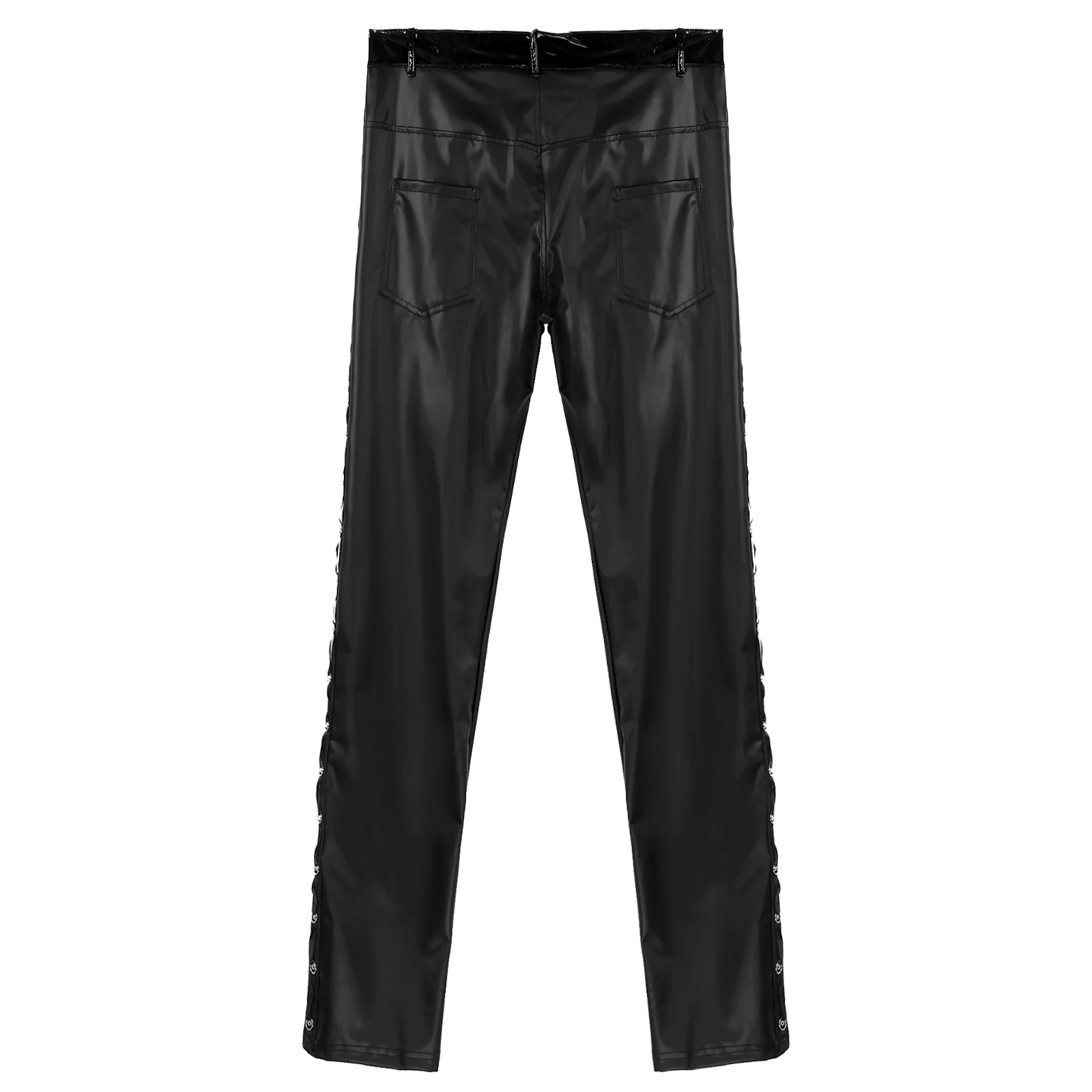 Men Latex Leather Pants Low Waist Faux Leather Shiny Pants Fashion Tight Trousers for Club Stage Show Rock Band Performance images - 6