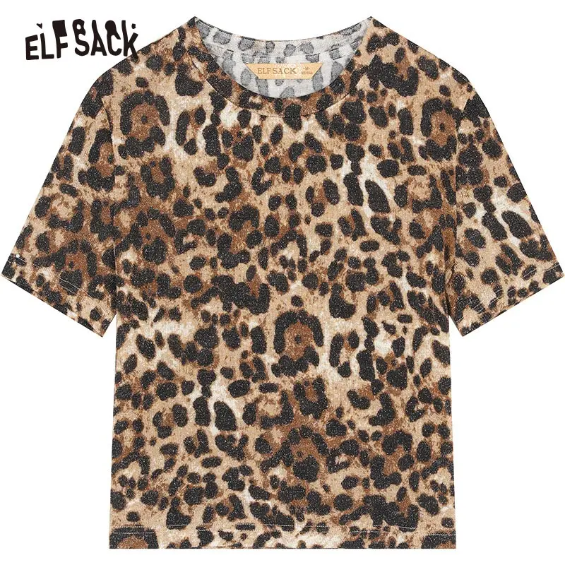 ELFSACK сексуальные леопардовые женские футболки модные блестящие винтажные