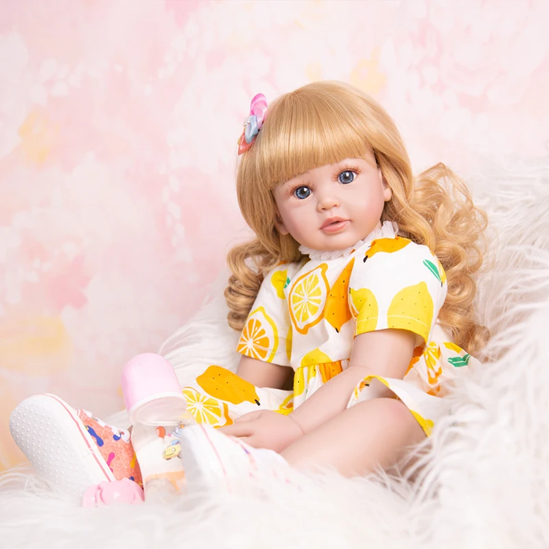 

24-дюймовые куклы Новорожденные, тканевые куклы с телом, Милая принцесса, маленькие куклы, игрушка с энергетическим лимонным набором, на день...