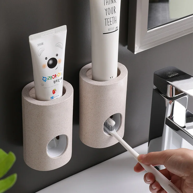 

Wall Mount Automatic Toothpaste Dispenser Tooth Dust-proof Toothbrush Holder Wall Mount Stand Bathroom Toothbrush Holder Tool