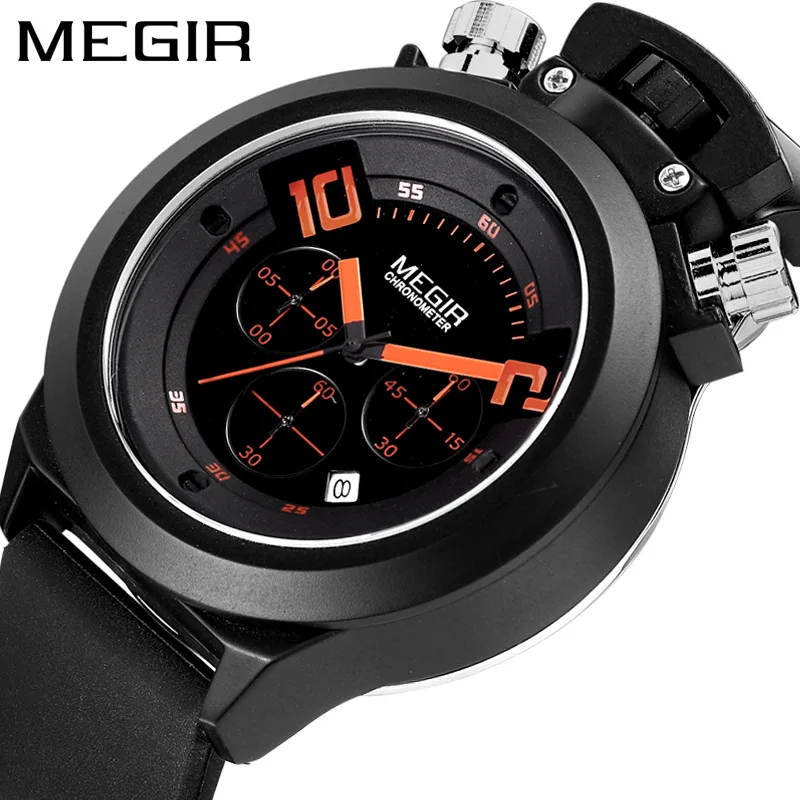 Relogio Masculino MEGIR мужские часы Силиконовые Спортивные Хронограф Кварцевые военные часы люксовый бренд Zegarek Meski Erkek Kol Saati - Цвет: 2004-opp bag