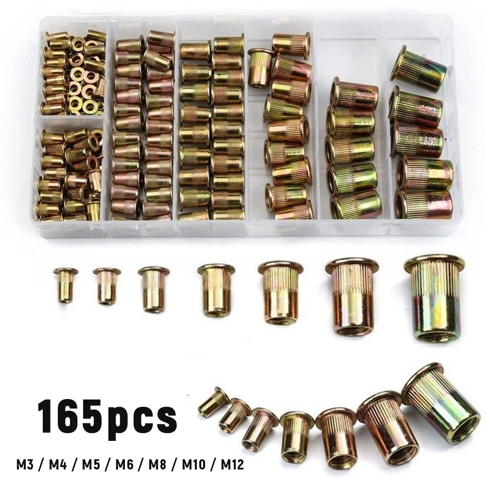 210/165/100 шт заклепочные гайки набор из смешанного углеродного Сталь M3 M4 M5 M6 M8 M10 M12 с