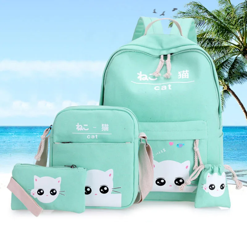 4 шт./компл. Модный женский рюкзак в Корейском стиле холщовые сумки через плечо с