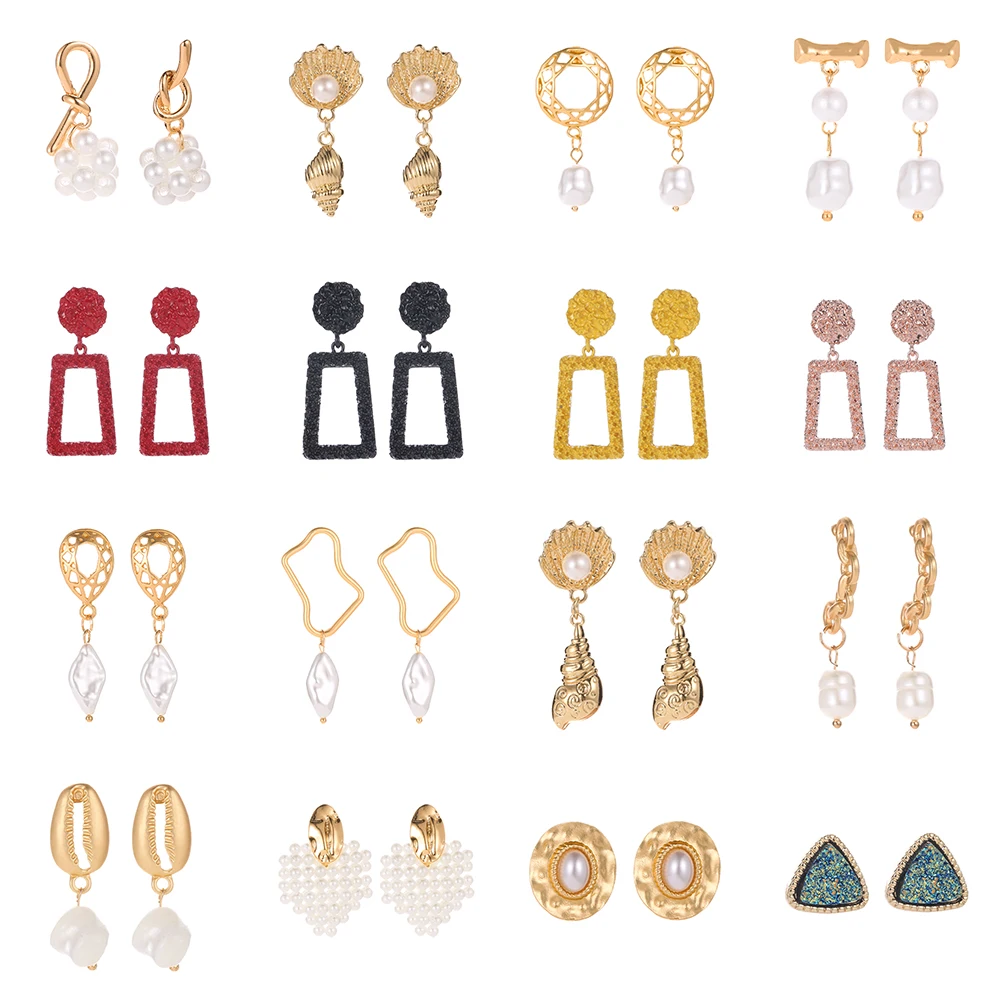 

ZEMO Women Statement Pearl Dangle Earrings Female Geometric Drop Earring Girls' Vintage Long Hanging Ear Piercing Party Jewelry