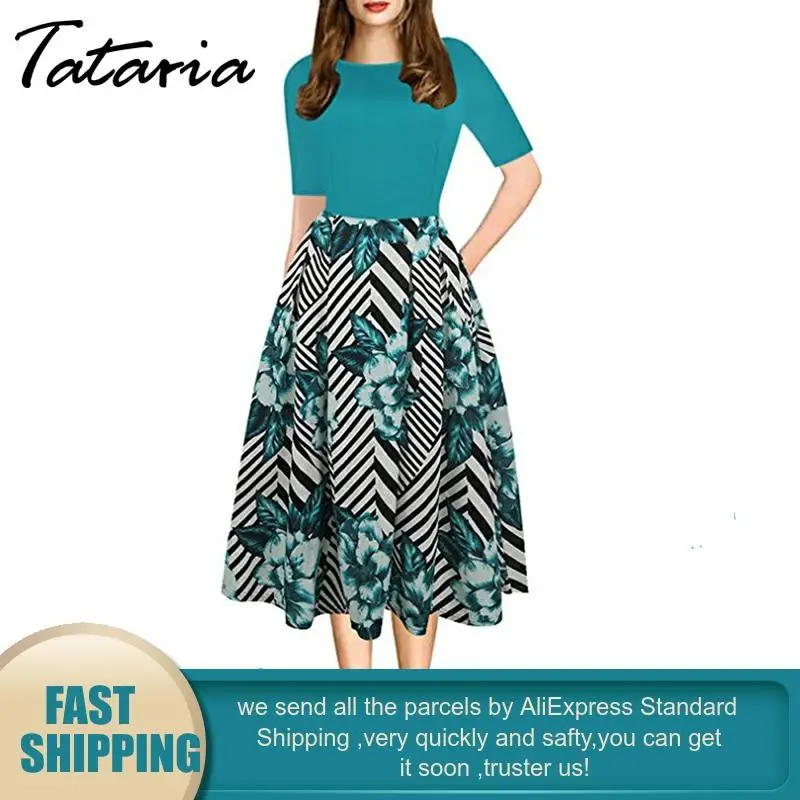 Женское винтажное платье с цветочным принтом Tataria Повседневные Вечерние платья в