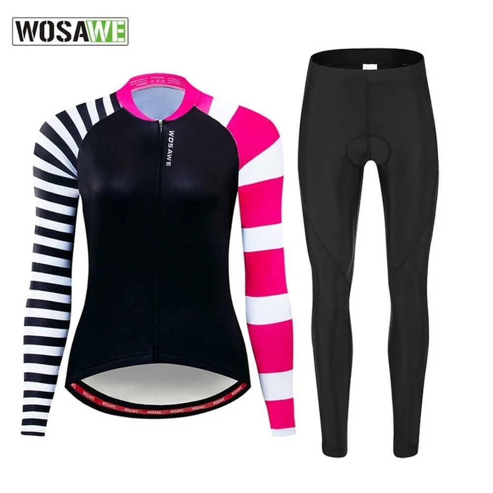 

WOSAWE Women's Cycling Sets Clothing Long Sleeve Bicycle Jersey Set Sport MTB Wear Quick Dry Road Bike Jersey Female Riding Suit