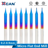 xcan milling bit d0 2 d0 9mm micro flat end mill carbide 2 flutes cnc router bit nano blue coated cnc machine milling cutter