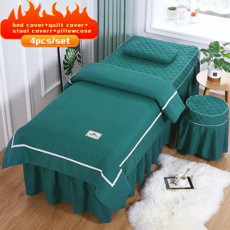 

4pcs Message Bedding Sets for Beauty Salon Tuina Spa Bed Sheet Sets Bed Cover Pillowcase Stoolcover DuvetCover Comforter Sets