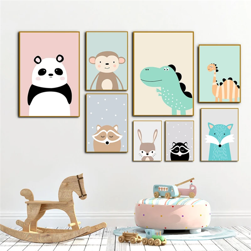 

Cartoon Animal Panda Rabbit Penguin Monkey Nursery Poster Print Wall Canvas Painting Nordic Kids Room Decoration Picture
