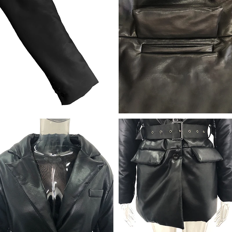 

CP Back Split Parkas Women Vogue Khaki Single Breasted Thick Coats Women Elegant PU Notched Cotton Jackets Female Ladies