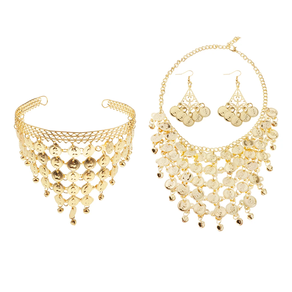 

3 Pieces Women Tribal Belly Dance Jewelry Gold Coin Costume Prop