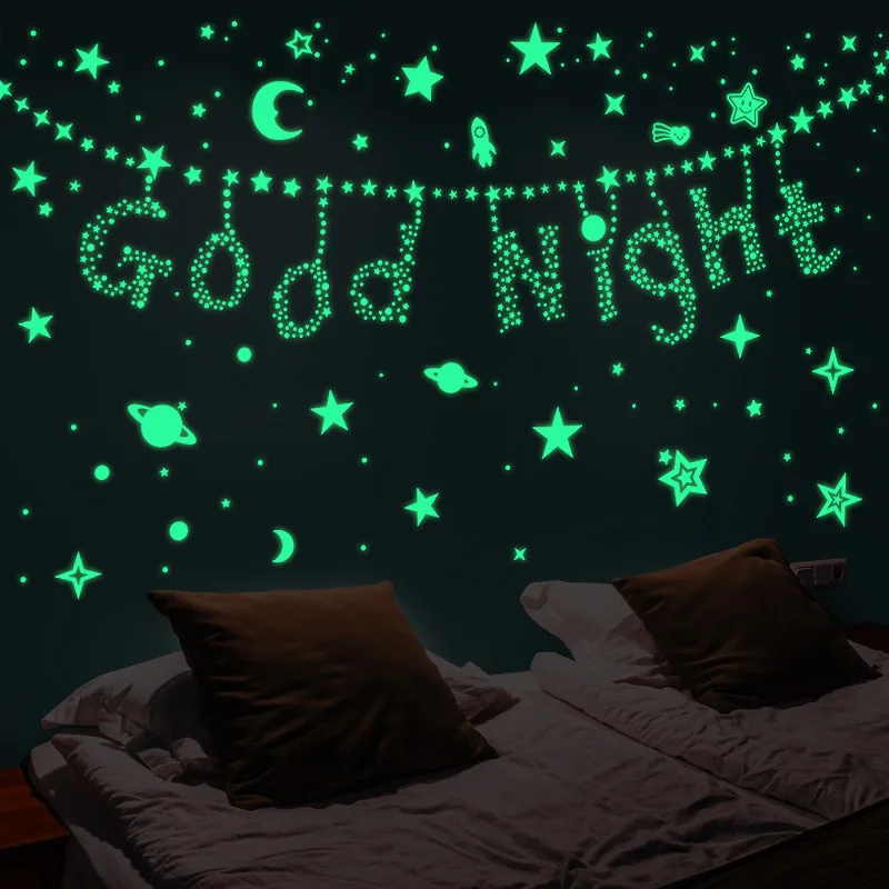 3D Star and Moon Wall Stickers Energy Storage Fluorescent Glow In The Dark Luminous For Kids Bedroom Ceiling Home Decor Decal