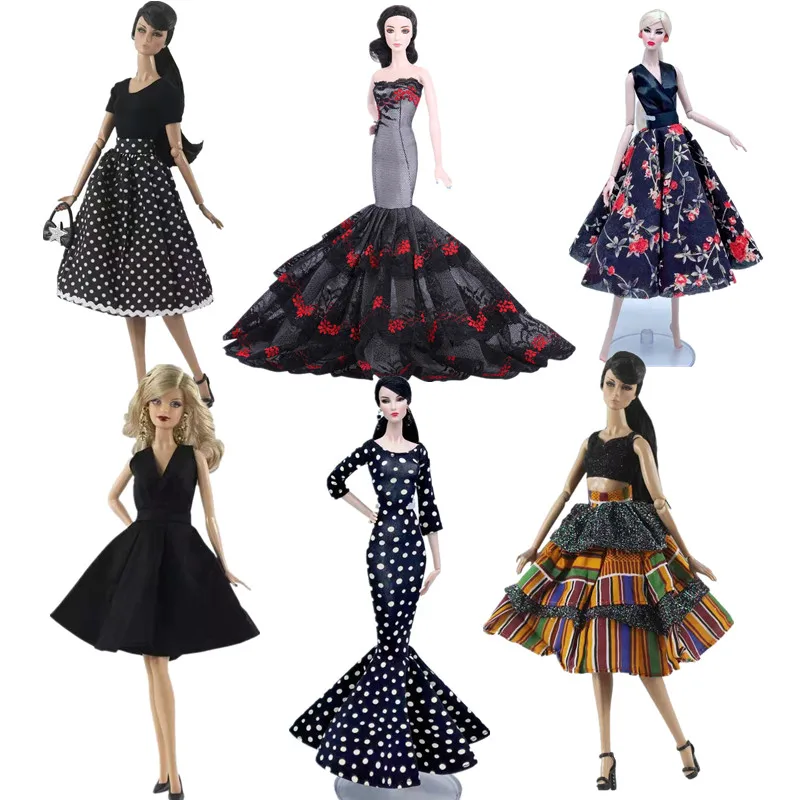 1/6 BJD Кукла Одежда классического черного цвета в горошек с цветочным узором