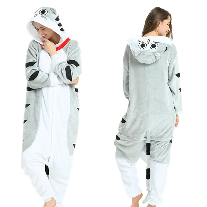 Зимняя Пижама-кигуруми в виде животных с несъемной шапкой для взрослых домашняя