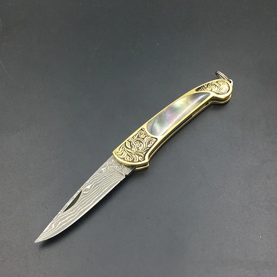 Карманный складной нож из дамасской стали ручной работы Походный для