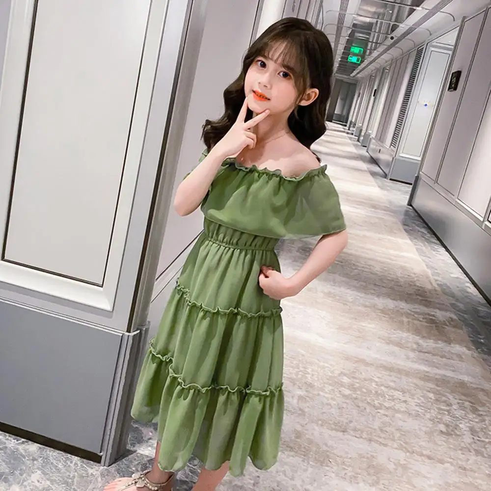 

Шифоновое платье принцессы для девочек с открытыми плечами, платье принцессы es летний сарафан для пляжа