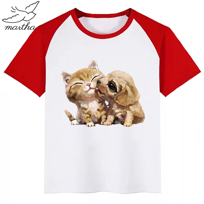 Kids Fashion Cute Animals Cats And Dogs T-Shirt Boys and Girl Casual Short Sleeve Summer Funny Clothes Tshirt | Мать и ребенок
