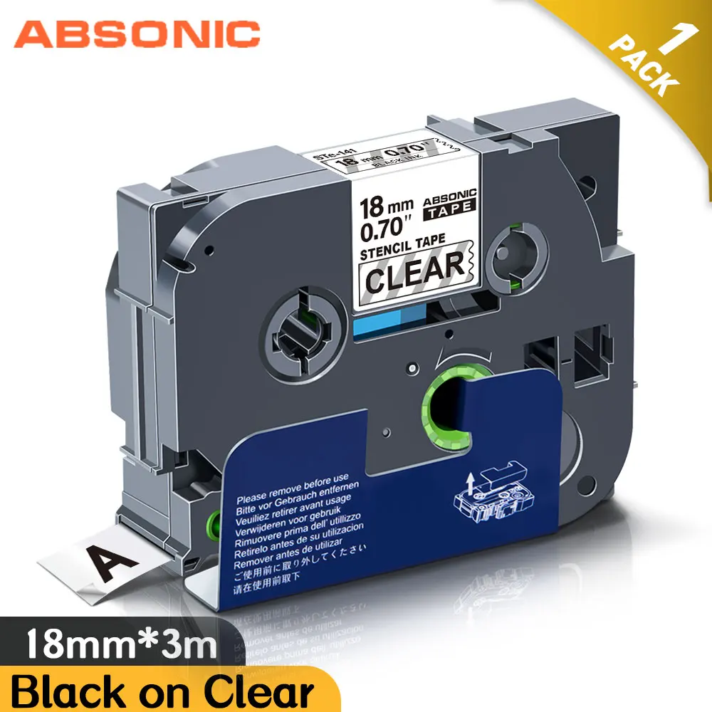 Absonic 3/4 &quot18 мм Трафарет Ленты Совместимость Брат STe-141 черный на прозрачном для