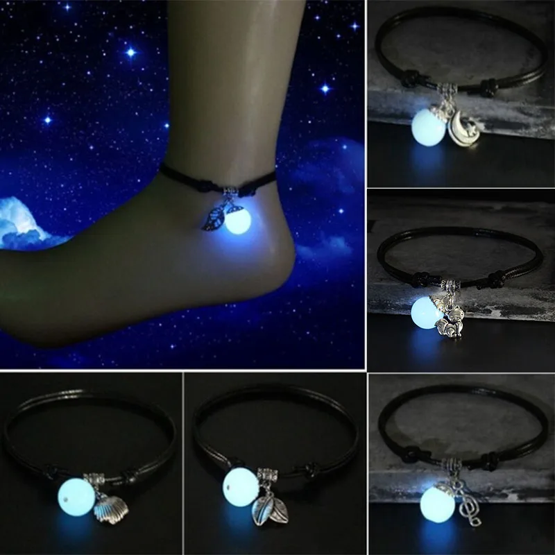 Новый светящийся шар камень шнур ножной браслет светящиеся в темноте ноты крылья