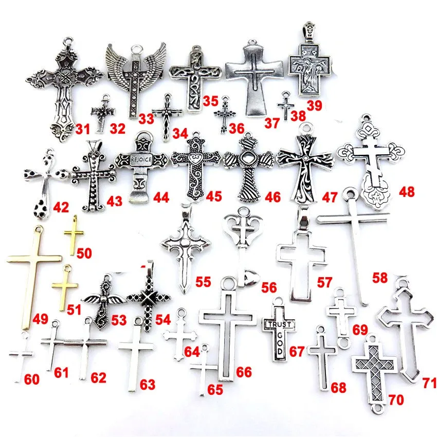 

21714 Classic Plated Faith Cross Wings Charms Catholic Jesus Pendant Making Necklaces Men Gift Jewelry No25-48
