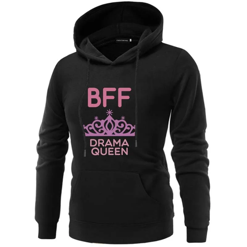W36337BK Модные толстовки Best Friends, осенне-зимние женские толстовки с капюшоном и длинным рукавом, женские пуловеры с принтом гамбургера и молока - Цвет: W36337BK