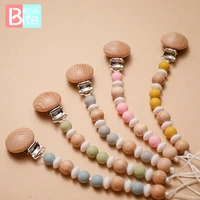 1pcs baby pacifier chain silicone wooden beads baby molars relieve teething pain elasticity food grade pacifier chain chew gifts