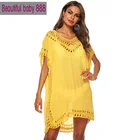 Пляжная накидка 2021, вязаная крючком пляжная одежда с бахромой, туника, Длинные парео, летний купальник, накидка, сексуальное прозрачное пляжное платье