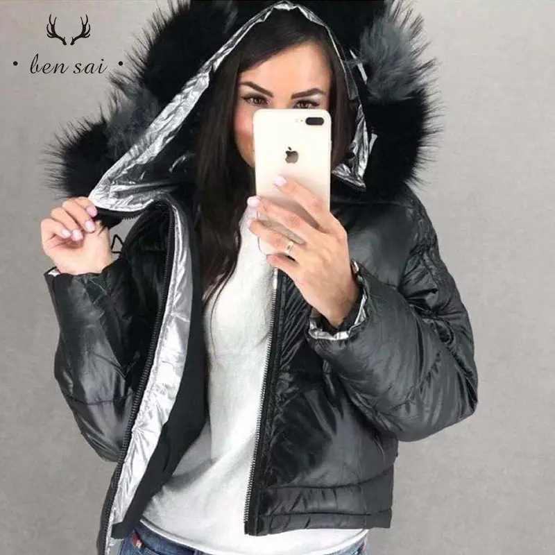 Женское модное шерстяное пальто с капюшоном Parker Zippper из глянцевого материала