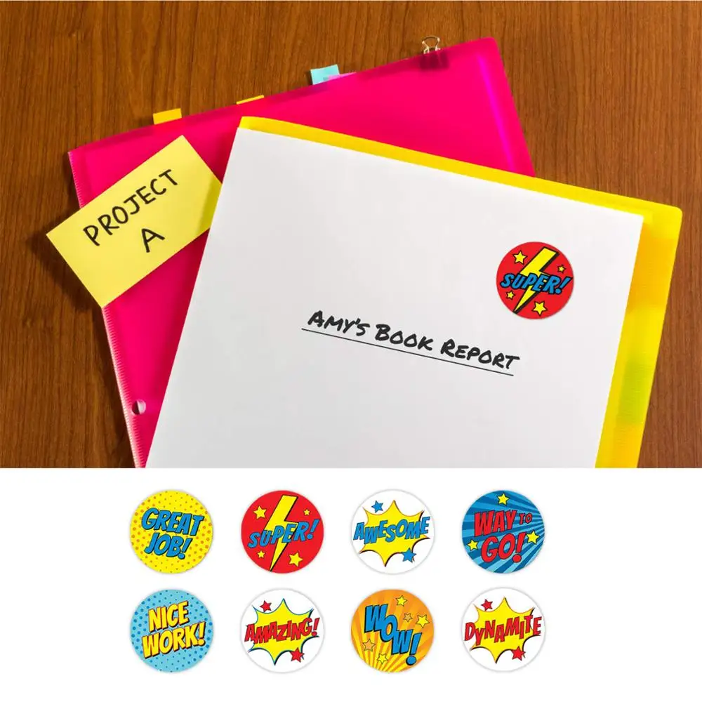 Наклейки мотивационные для школы 8 разных стилей 500 шт./рулон | Канцтовары офиса и