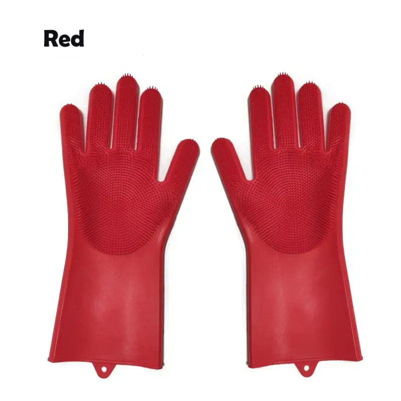 red 1 пара перчатки для мытья посуды кухонные силиконовые перчатки для чистки Волшебные силиконовые перчатки для мытья посуды щетка для домашнего хозяйства перчатки - Цвет: red