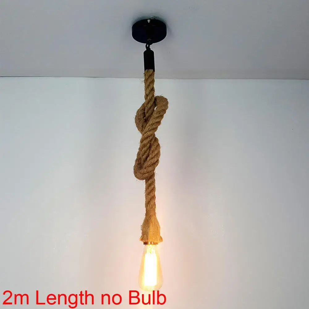 2m Length no Bulb Ретро пеньковая веревка потолочная Подвесная лампа Настенный светильник изысканный кулон лампа с сосущим диском стойка для ресторана домашнее украшение - Цвет корпуса: 2m Length no Bulb
