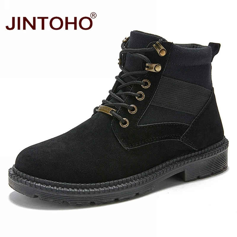 JINTOHO/Мужская зимняя рабочая обувь; модные мужские зимние ботинки; недорогие мужские кожаные ботинки; повседневные мужские Ботильоны; коллекция года; мужские ботинки - Цвет: black