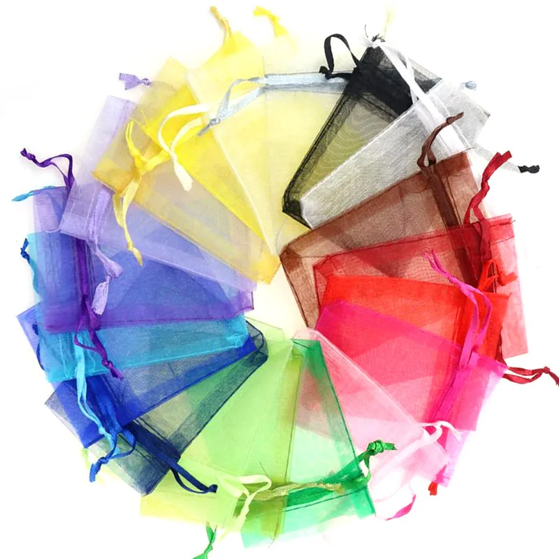 50 шт./лот цветные сумки из органзы на шнурке для ювелирных изделий рождественские