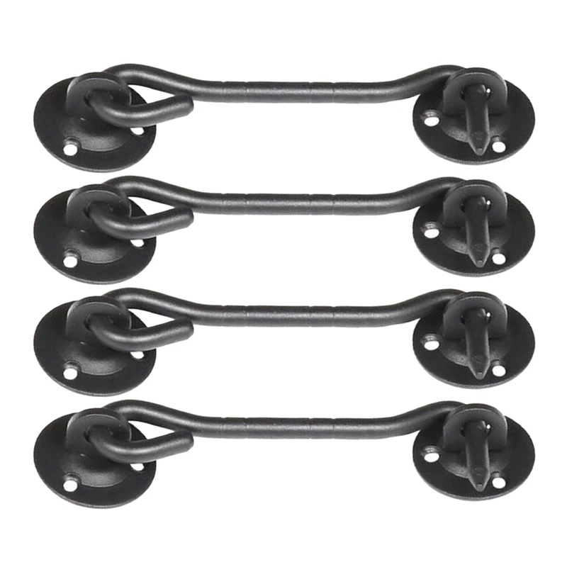 

4 Pieces of 4inch (Approximately 10 cm) Barn Door Locks Stainless Steel Window Hooks Cabin Hooks for Windows Black